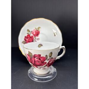 Vintage Royal Vale, England Ridgway China Teacup & Saucer American Beauty Rose